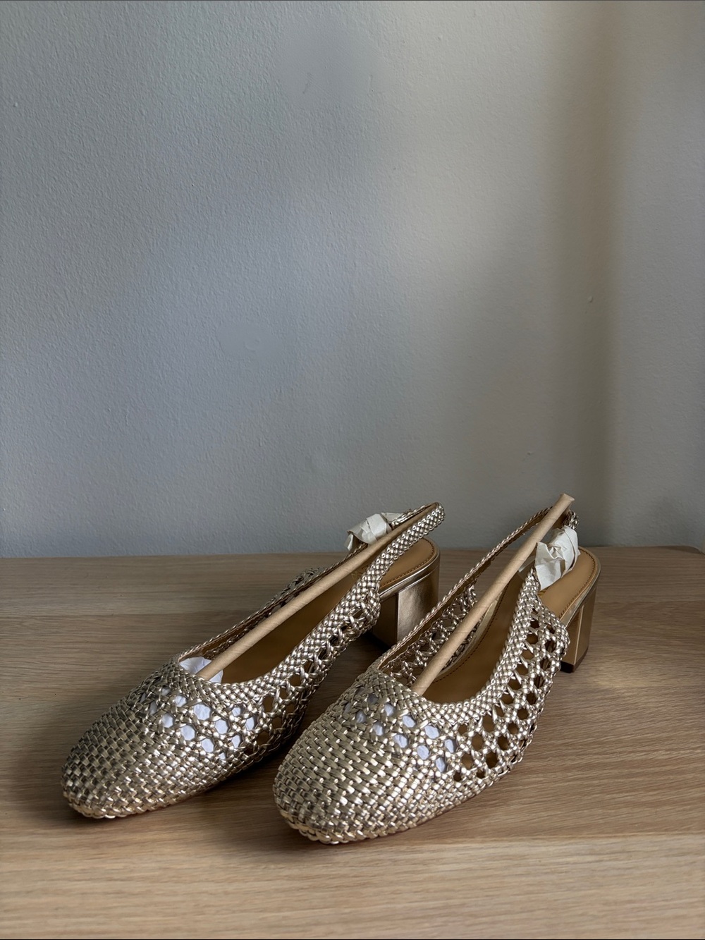 J. Crew Metallic Gold Woven Slingback Block Heel